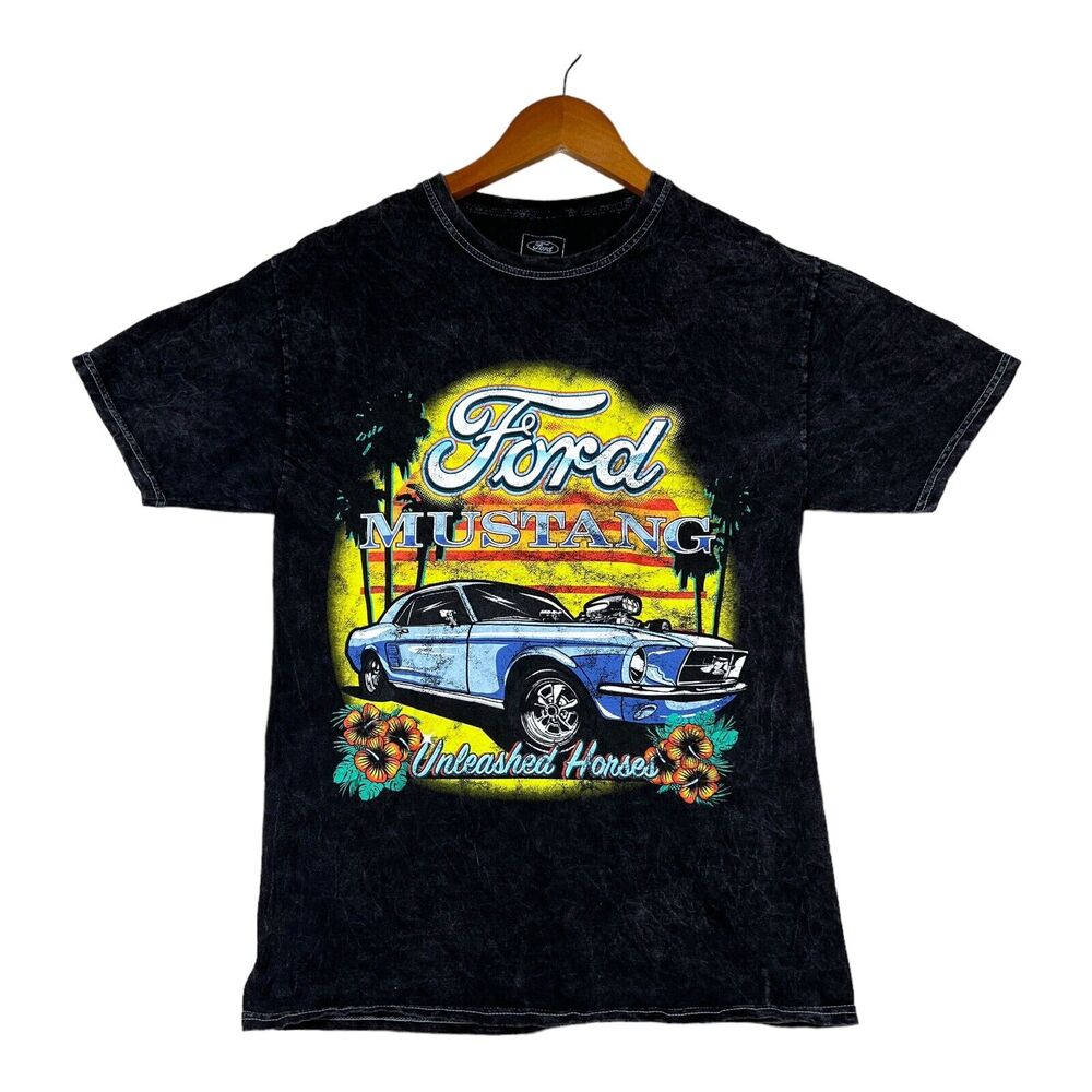 Ford Mustang AOP Unleashed Horses Logo Official Licensed Men Graphic T-shirt S/M